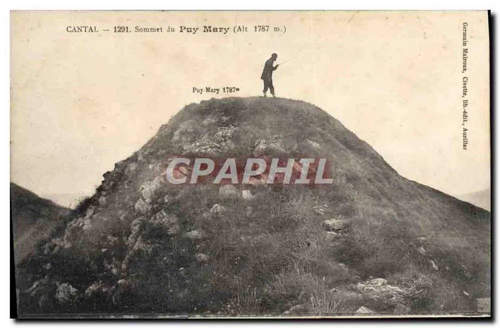 Cantal — Cume do Puy Mary (Alt 1787 m) — Germain Malonos, Carte 1291, Auzière - Frente