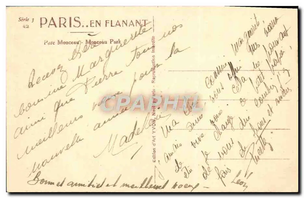Parc Monceau — Fontaine e colunatas — Edição de Arte YVON, Série 3 n°42 - Verso