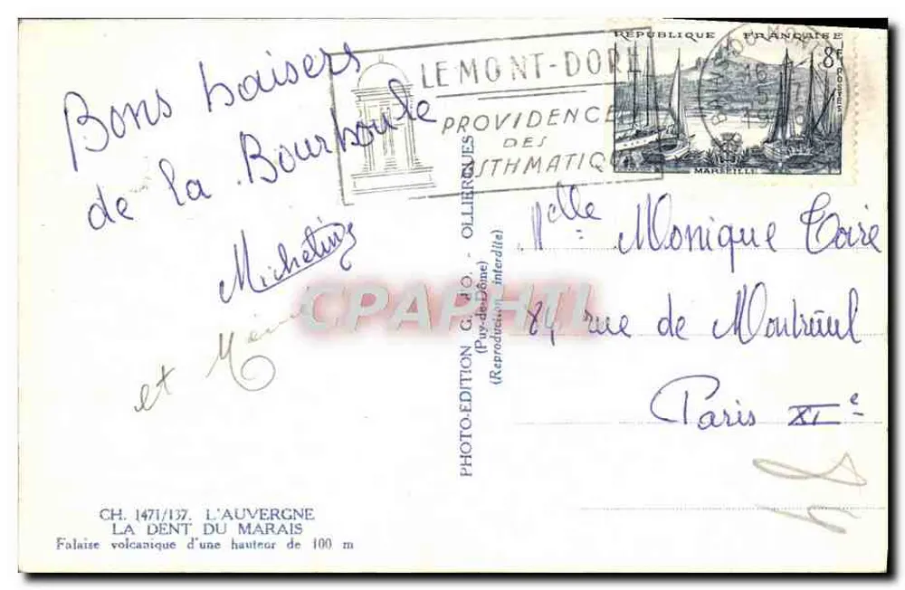 La Dent du Marais oder Saut de la Pucelle — Sage von Chambon — Photo-Édition G. O. Ollier - Rückseite