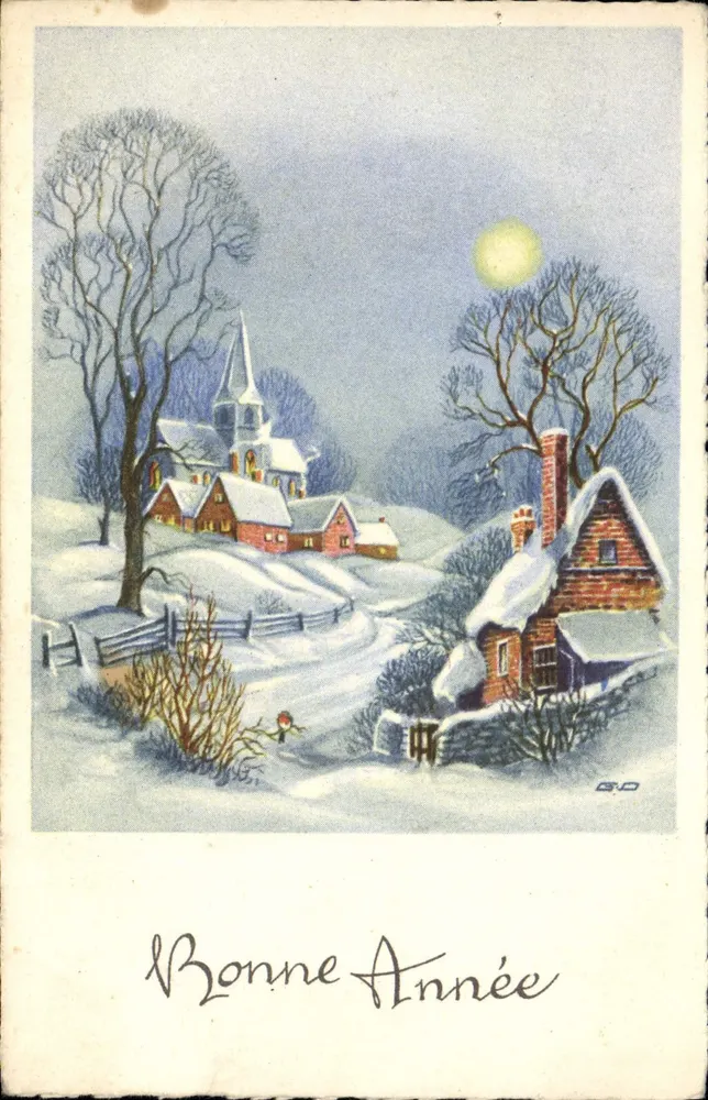 Schneeviertel — Winterlandschaft mit Kirche und Haus — B.O. (B. O.) - Vorderseite