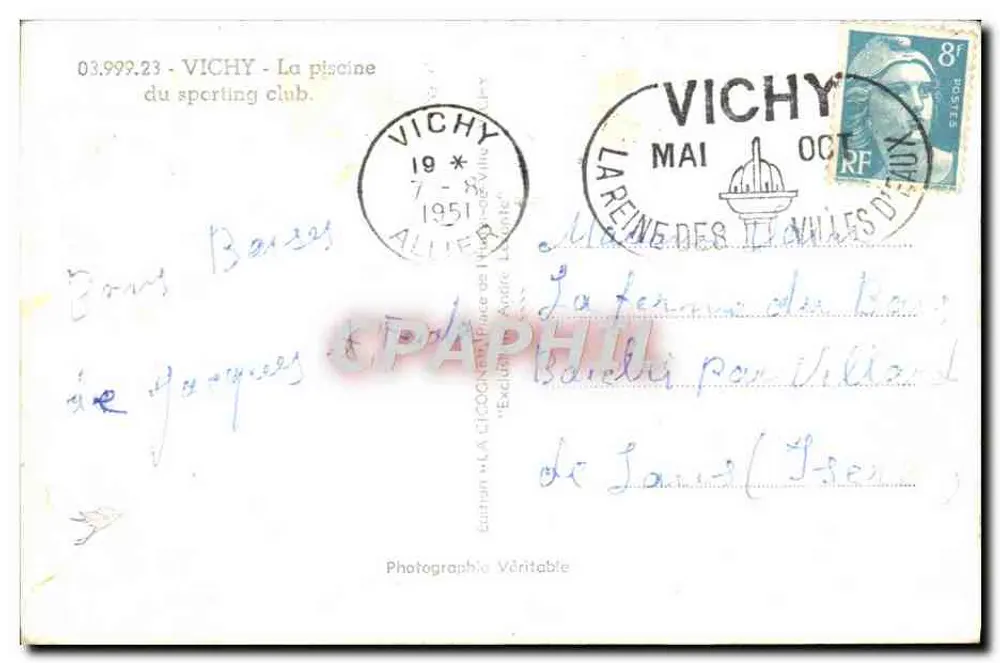 Piscina do Sporting Club em Vichy — A Cegonha — edição André Lépine - Verso