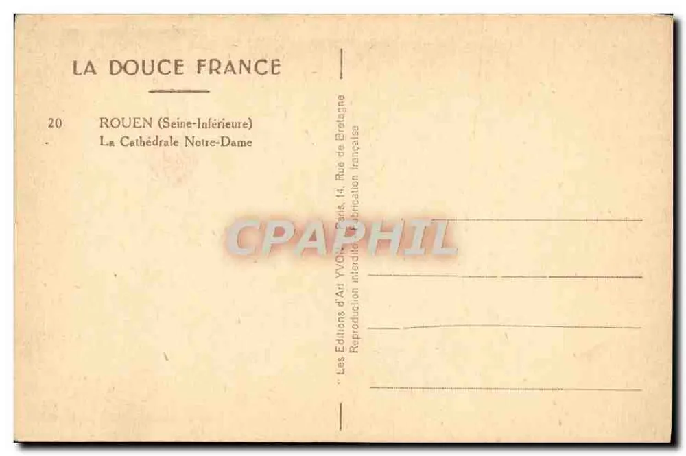 Rouen — Catedral Nossa Senhora — Edições d'Art YVON, Paris - Verso