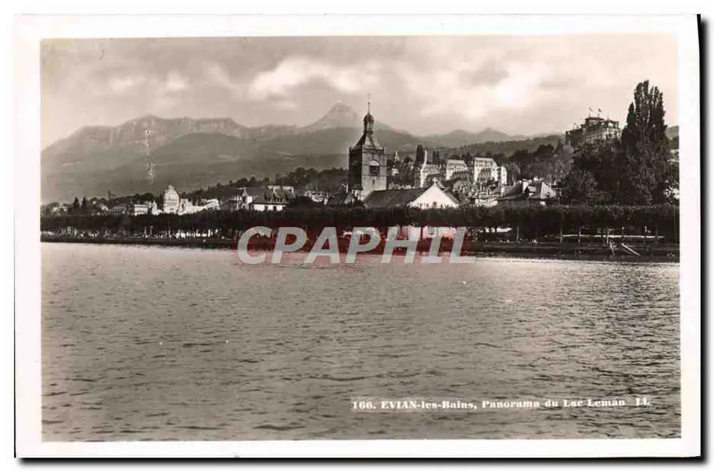 EVIAN-les-Bains, Panorama do Lago Léman II — série 166, editor Levy & Neurdein - Frente