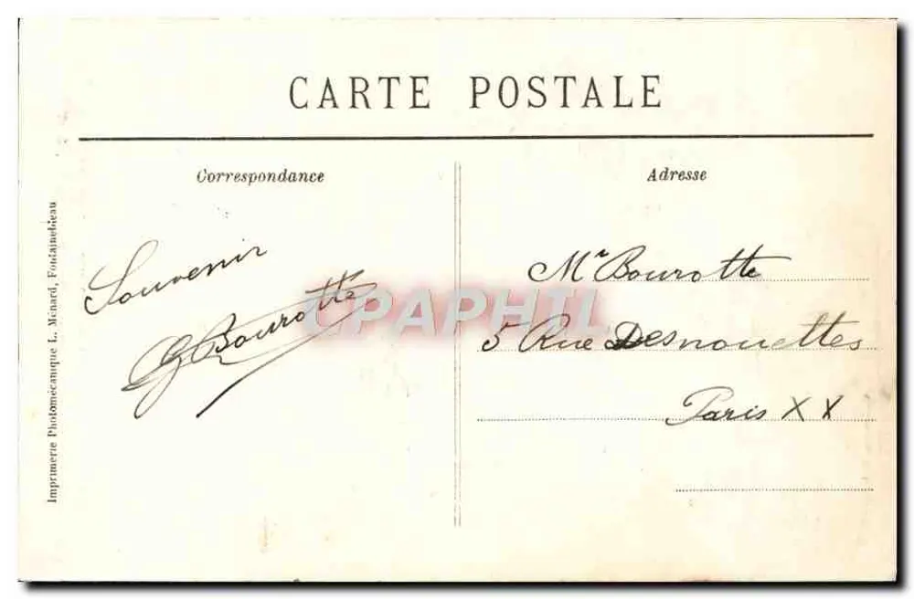 Wald von Fontainebleau — La Tour Denecourt (Nordseite) — Künstlerische Sammlung L. N. - Rückseite