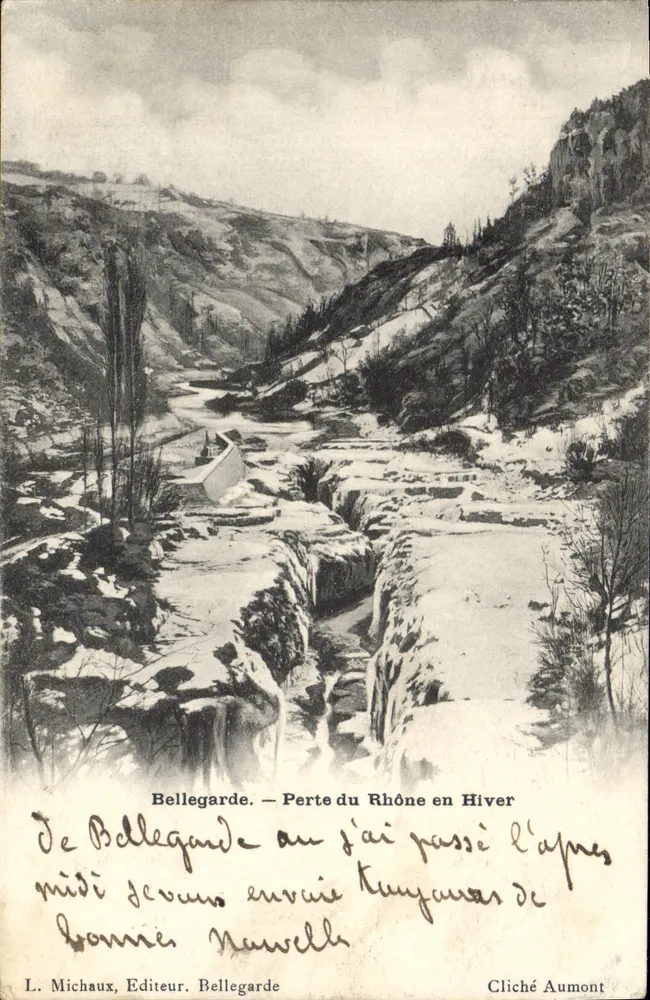 Bellegarde — Perte do Rhône no Inverno — L. Michaux, Editor, Bellegarde - Frente