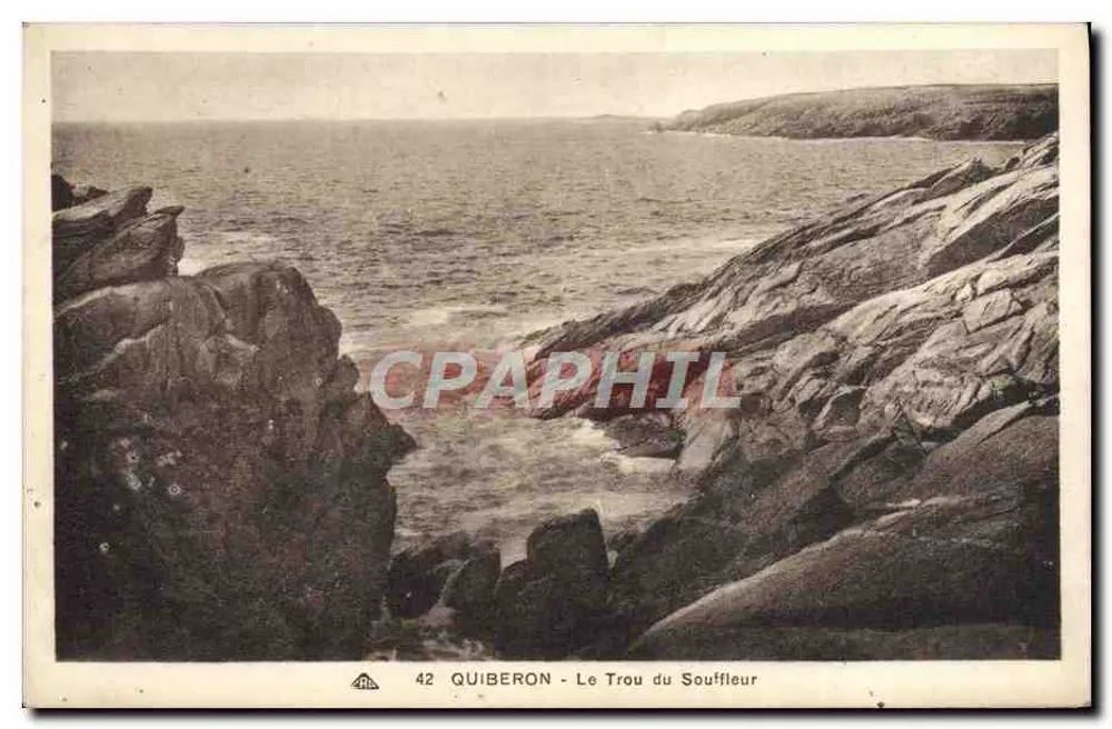 Quiberon - O Buraco do Sopro — vista da costa rochosa — editor: L'Association des Arts Phavondécaniques, Bréhat - Frente