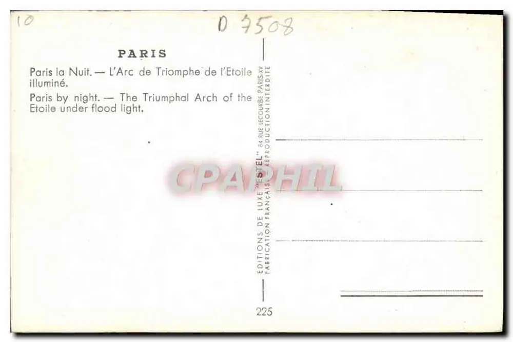Paris — O Arco do Triunfo da Estrela iluminado — Estel - Verso