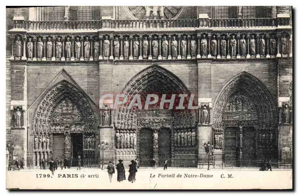 Paris (4e arrt) — O Portal da Catedral de Notre-Dame — C.M. - Frente