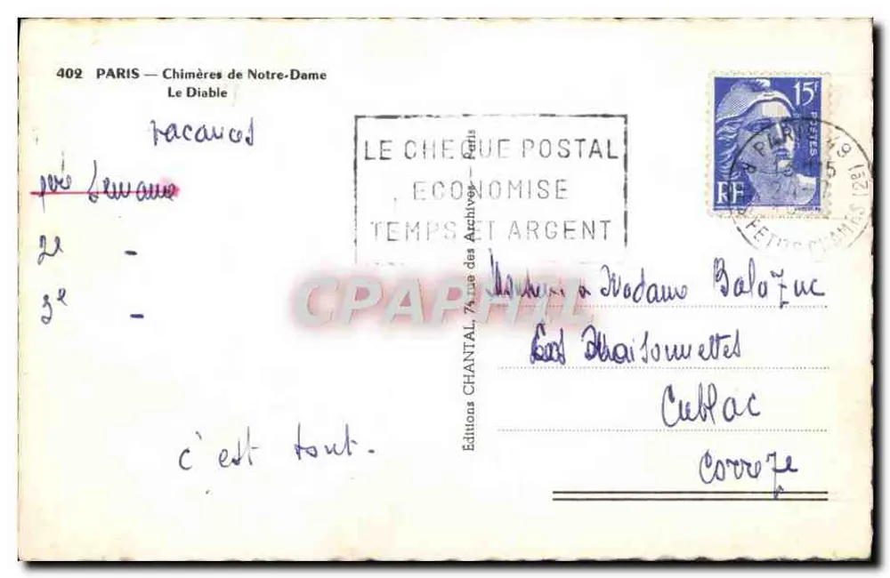 Gargouila da Catedral de Notre-Dame — Paris — Éditions Chantal - Verso