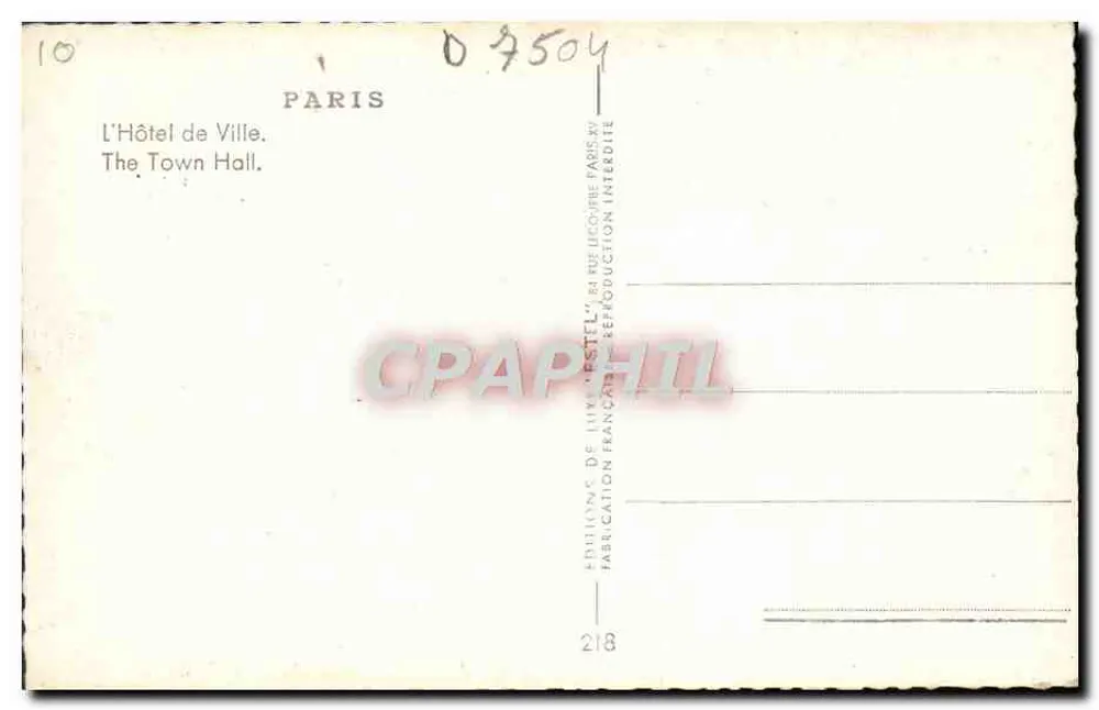 O Hôtel de Ville — Paris — Éditions de Liva Estel - Verso