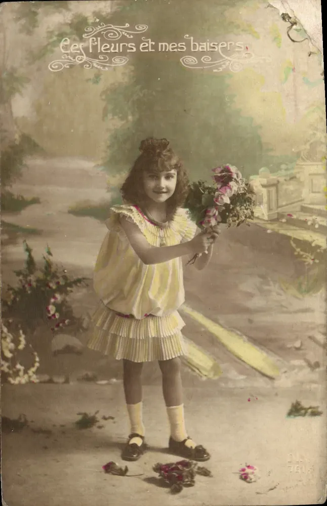 Niña con ramo de flores — 'Estos flores y mis besos' — DLX 7615 - Anverso