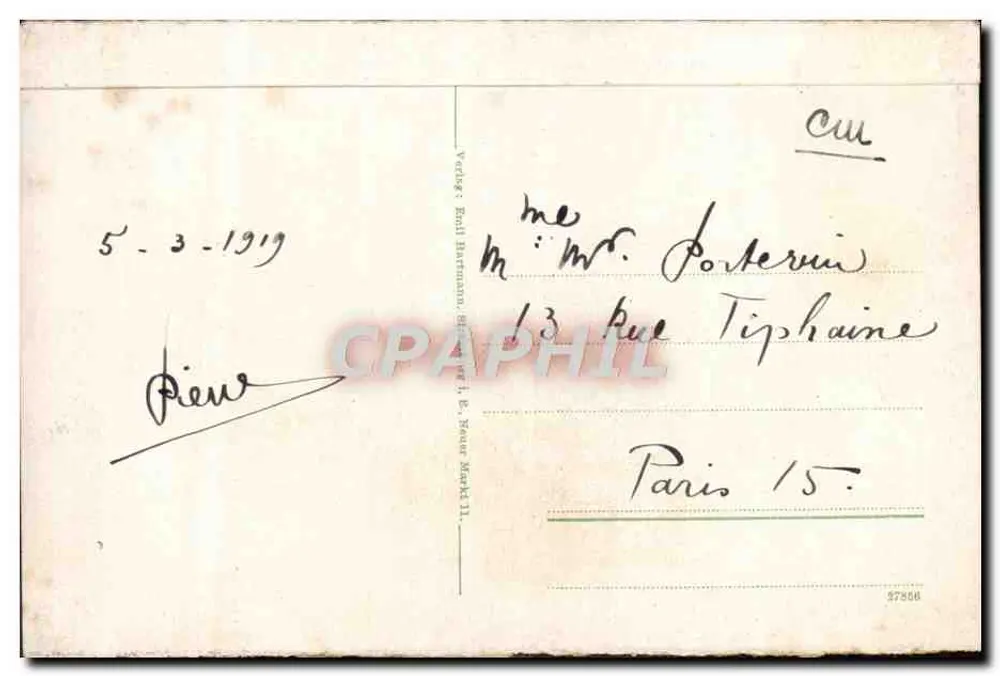 Túnel Schlucht, Hochvogesen — vista do túnel com trem e carro — editor Emil Hartmann, Berlim - Verso