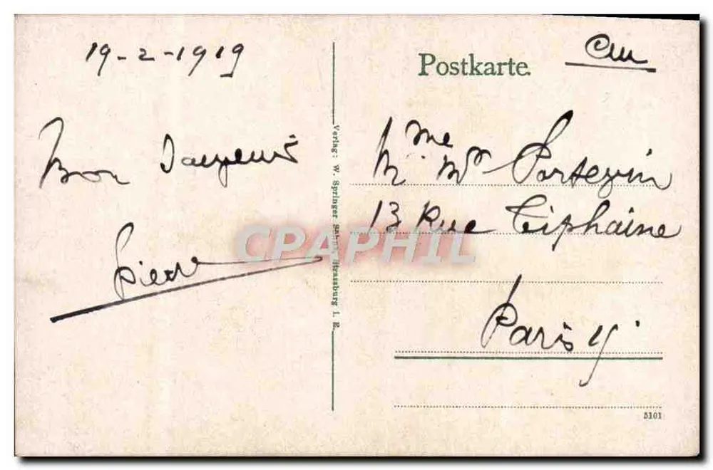 Els. Strassburg — Palácio do Governador, Teatro e Catedral — W. Springer, Strassburg i. Els. - Verso