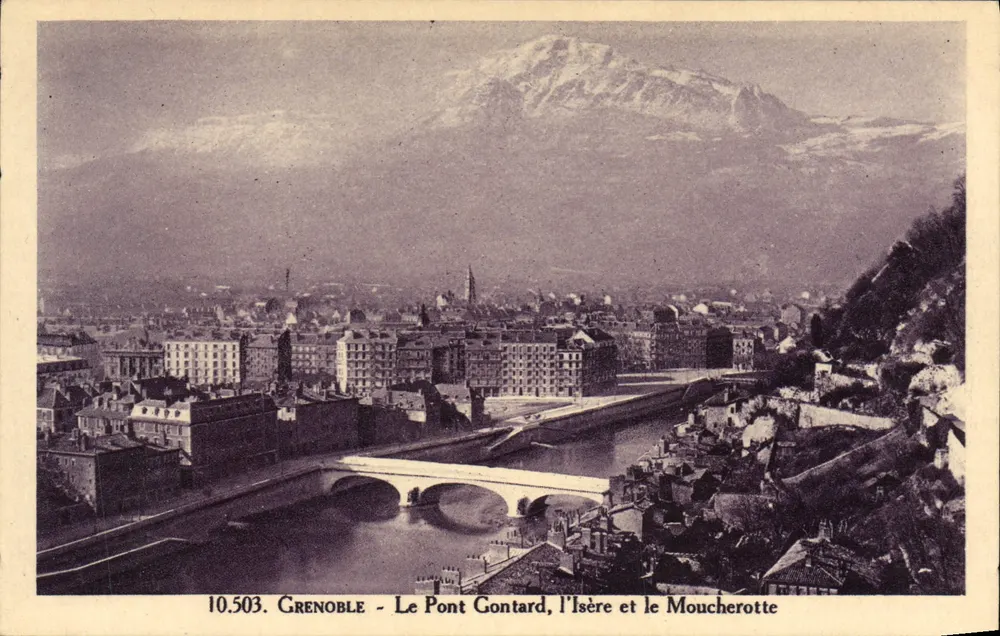 Grenoble - Der Pont Gontard, die Isère und der Moucherotte — Meliogravure A. Belfort, n°10.503 - Vorderseite