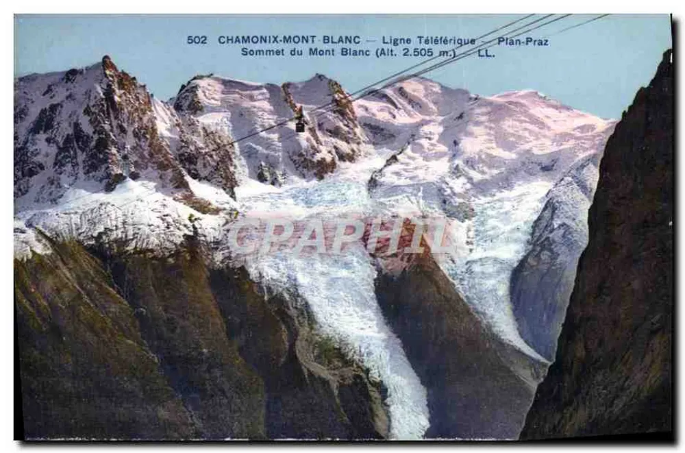 Chamonix-Mont Blanc — Seilbahnlinie — Plan-Praz — Gipfel des Mont Blanc (Höhe 2.505 m.) — LL. — n° 502 - Vorderseite