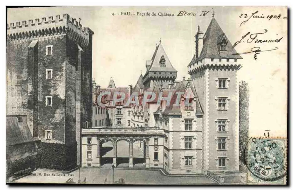 Pau - Fronton Zamku Henryka IV — wydawca: G. Gourret, 6 ul. św. Ludwika, Pau — nr 4 - Awers