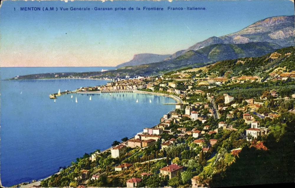 Menton (A.M.) Allgemeiner Blick — Garavan Grenzübergang Frankreich-Italien — Photochromie A.D.I.A. Nice (A.M.) - Vorderseite