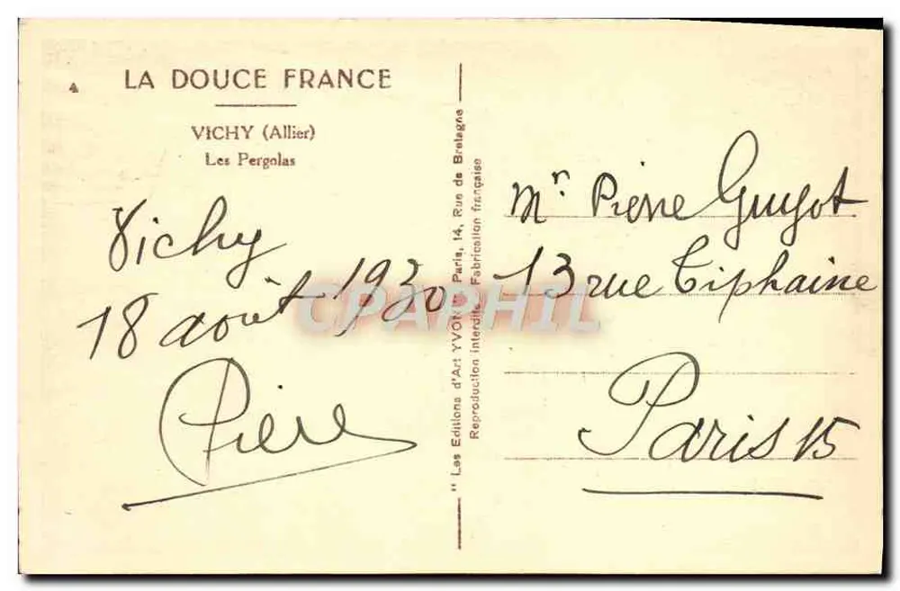 Vichy (Allier) — As Pergolas — Les Editions d'Art Yvon, Paris - Verso