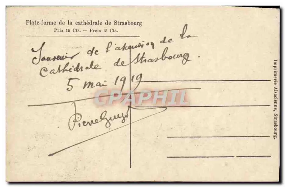 Strasbourg — Ansicht vom Dach der Kathedrale — Druckerei Alisedenne, Straßburg - Rückseite