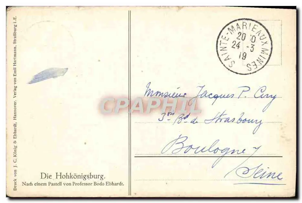 Schloss Sainte-Marie-sur-Arroux — Panoramablick — Verlag J.C. König & Ebhardt, Hannover - Rückseite
