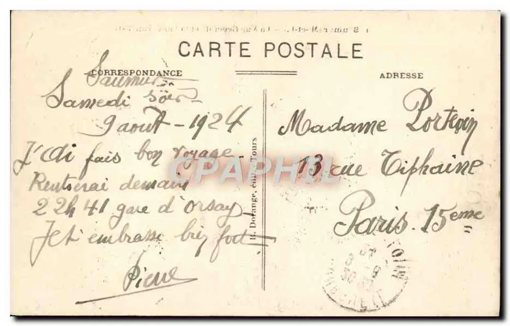 Saumur (M.-et-L.) — A Vista Geral e a Loire (lado Leste) — Editor não identificado, n° de série 1 - Verso