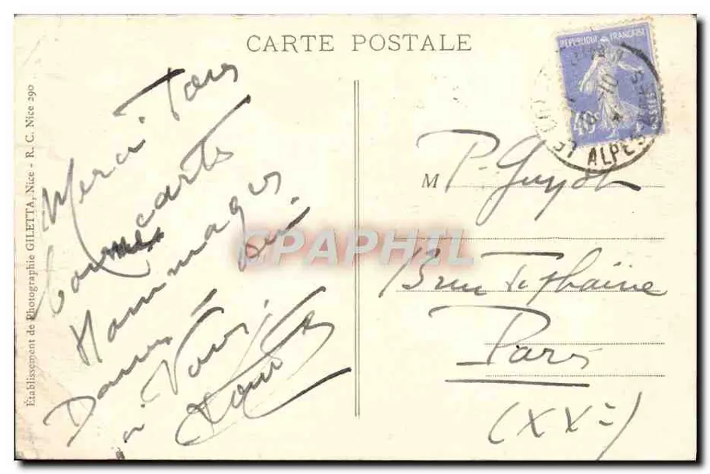 CANNES — Coucher de Soleil sur l'Estérel — Édition Gilletta n° 531 - Verso