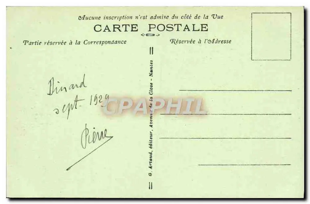 Dinard — Vista geral da Praia — G. Artaud, editor - Verso