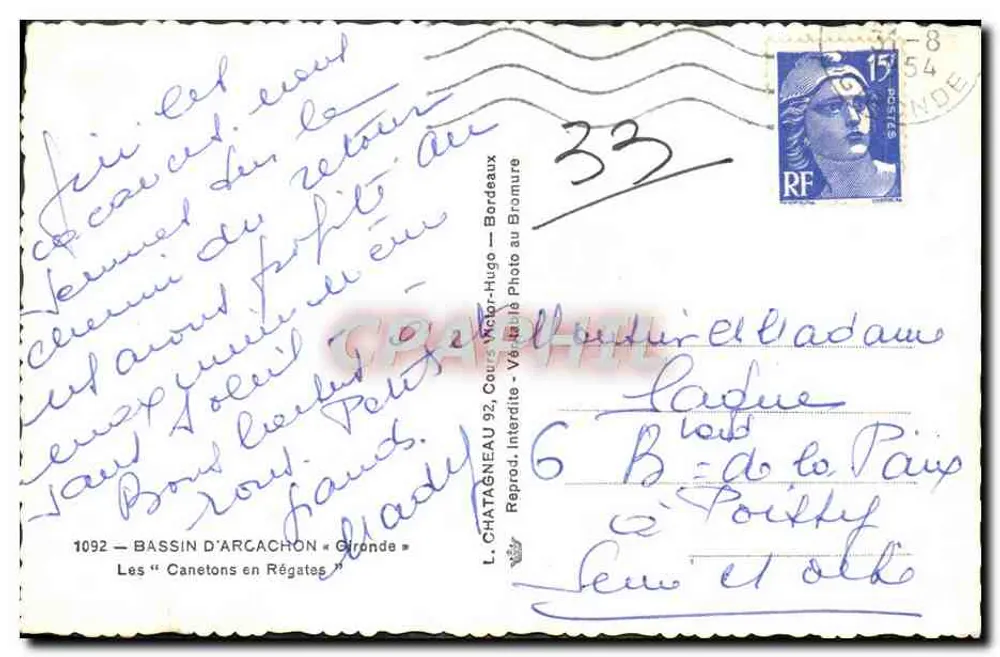 Bassin d'Arcachon — Regatas — L. Chatagneau, 1092 - Verso