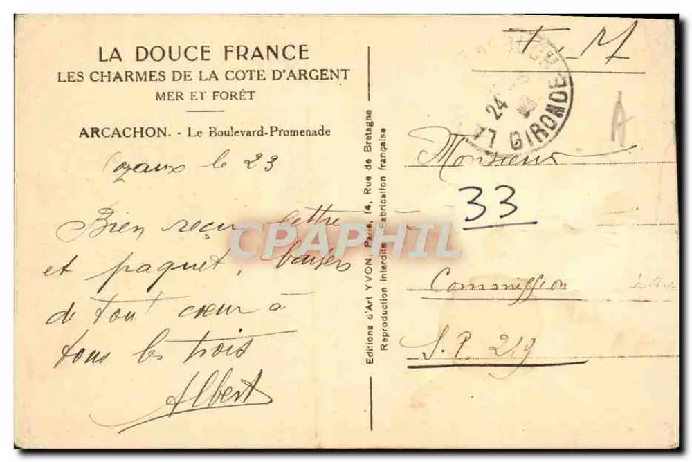 Arcachon — Le Boulevard-Promenade — Éditions d'Art YVON, Paris - Verso