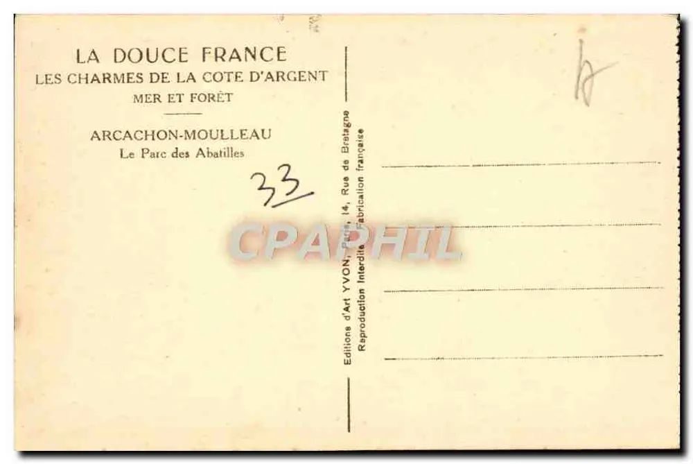 Arcachon-Moulléau — Der Park der Abatilles — Éditions d'Art YVON - Rückseite