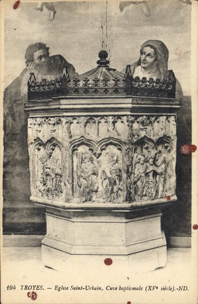 Troyes — Église Saint-Urbain, Cuve baptismale (XVe siècle) — ND. - Recto