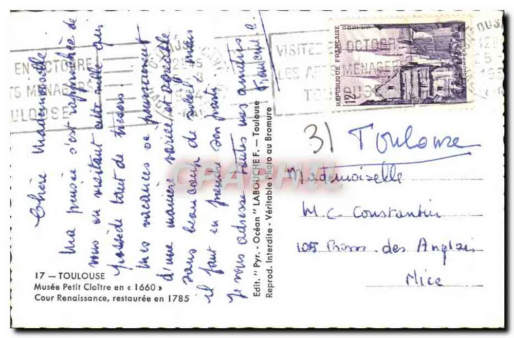 Cour du Musée Petit Cloître — Toulouse — Éditeur LABOUCHEF, n°17 - Verso
