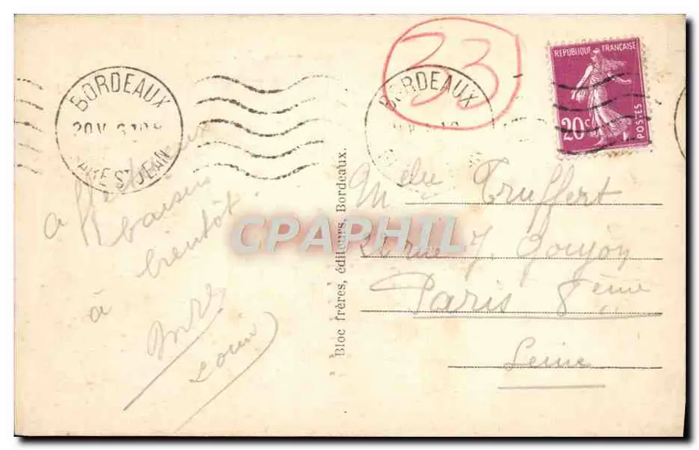 Bordeaux - Die Kathedrale und die Turm Pey-Berland — Bloc frères, Verleger, Bordeaux, Nr. 56 - Rückseite