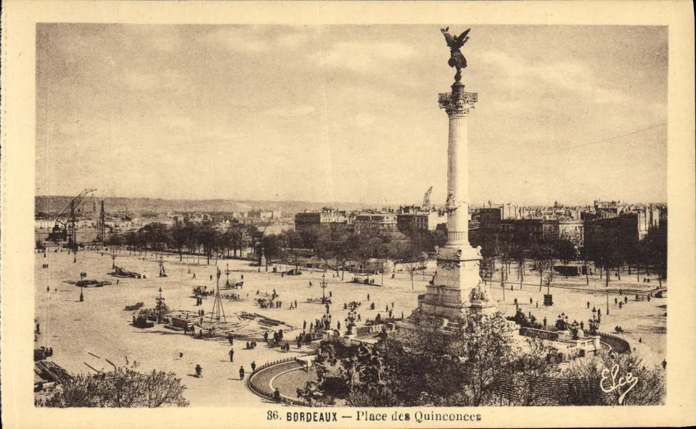 Bordeaux — Praça dos Quinconces — Editor Elces, n° 36 - Frente
