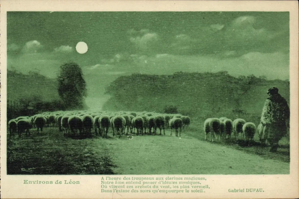 Arredores de Léon — Paisagem pastoral sob a lua — Gabriel Dufau - Frente