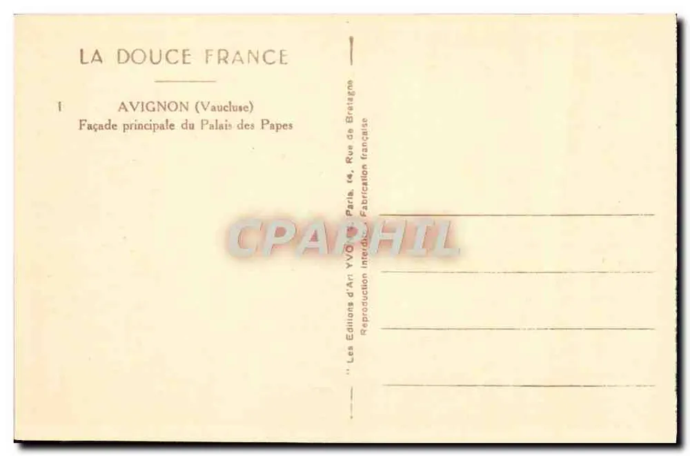 Avignon (Vaucluse) — Fachada principal do Palácio dos Papas — As Edições de Arte VVO, Paris - Verso