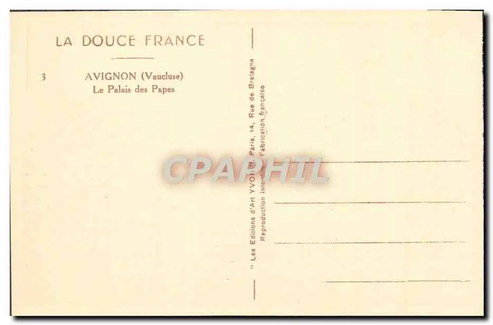 Avignon (Vaucluse) — O Palácio dos Papas — Éditions d'Art Yvon, Paris - Verso
