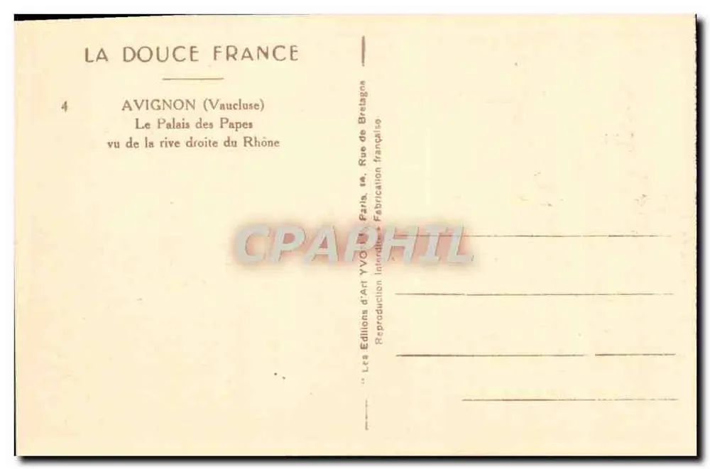 Avignon (Vaucluse) — Ansicht des Palais des Papes von der rechten Rhône-Uferseite — Les Éditions d'Art YVO, Paris - Rückseite