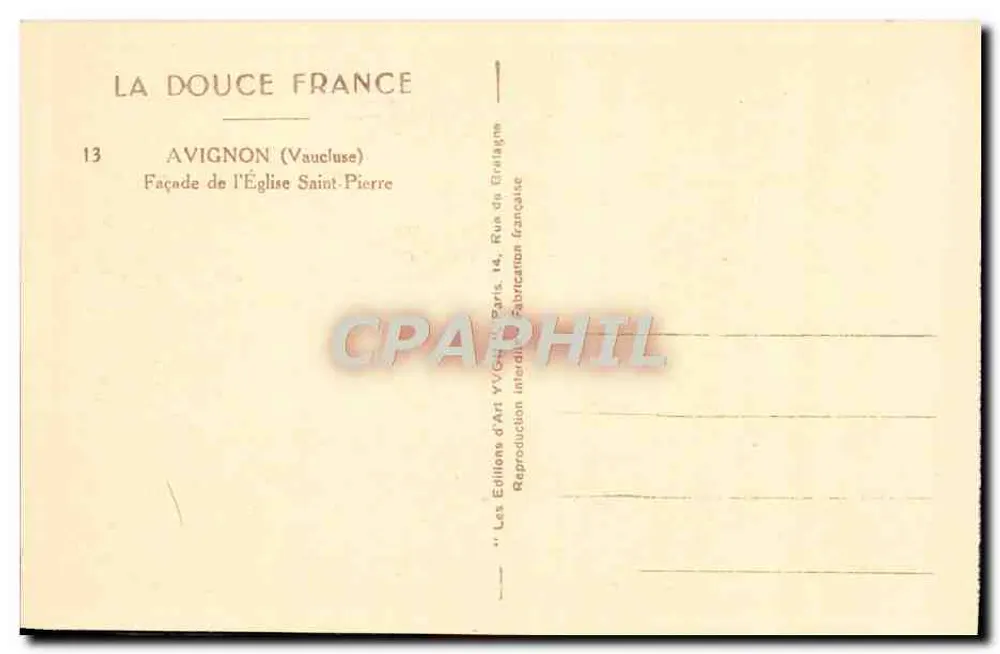 Avignon — Fachada da Igreja de São Pedro — Les Éditions d'Art VV.Gén. Paris - Verso