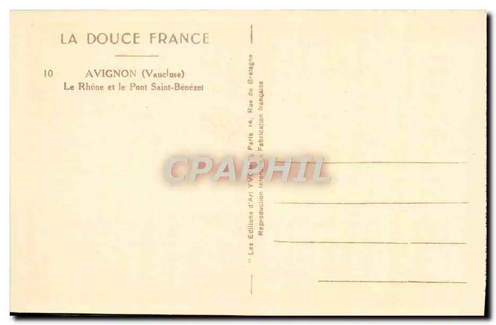 Avignon (Vaucluse) — O Rio Rhône e o Ponte Saint-Bénézet — Les Éditions d'Art Yvon, Paris - Verso