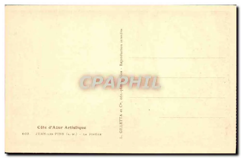 Juan-les-Pins — Promenade sombreada junto al mar — L. Gilletta et Cie, editor - Reverso