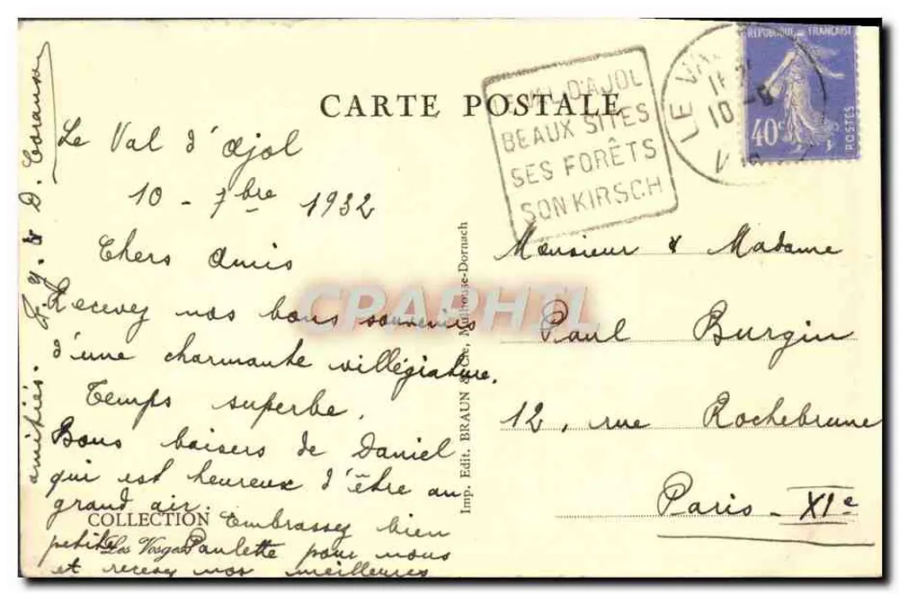 Etang de Hardrop au Girmont — vue du lac entouré de forêts — éditeur BRAUN, n° 5058c - Verso