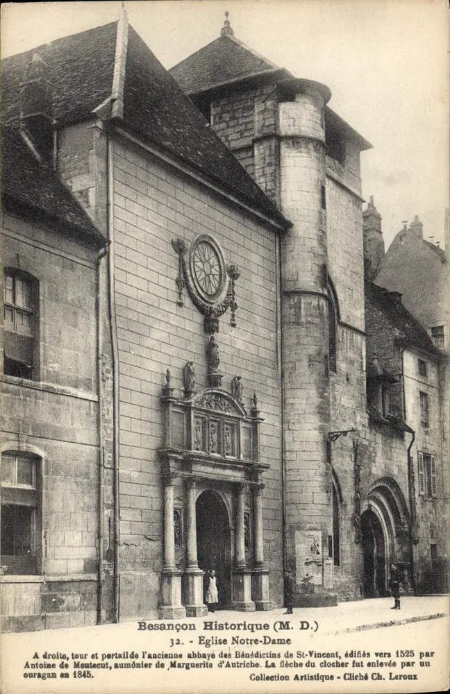 Historisches Besançon — Kirche Notre-Dame und Turm der alten Benediktinerabtei St-Vincent — Künstlerische Sammlung, Foto von Ch. Leroux - Vorderseite