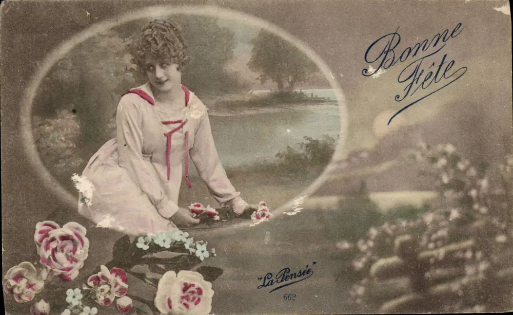 Junge Frau mit Rosen — Garten-Szene — Verleger "La Pensée" n°662 - Vorderseite