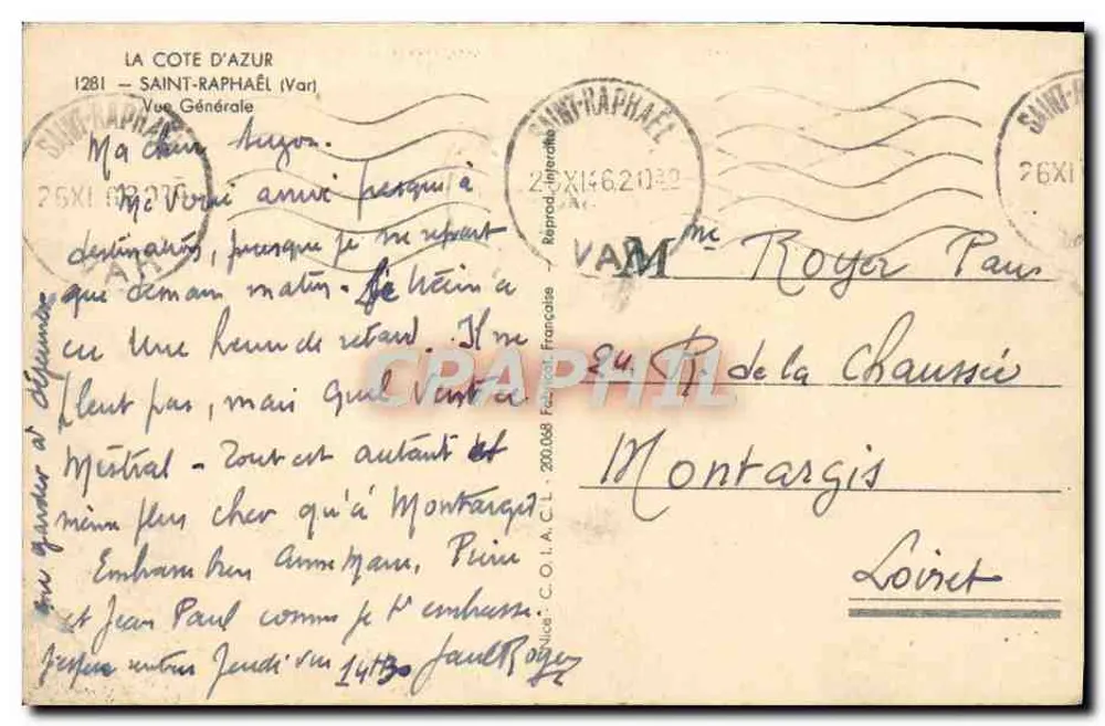 Saint-Raphaël — Vista Geral — C. O. A. C. L. n° 200.058 - Verso