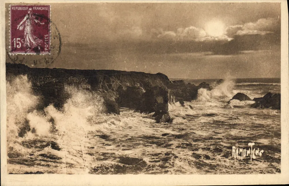 Les Sables-d'Olonne — Tempête sul Rocher di San Nicola — Edizione artistica R. Bergéchile - Recto