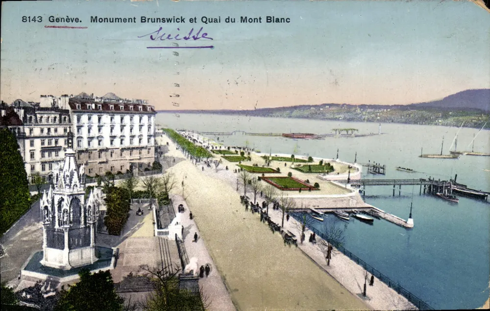 Genf. Denkmal Brunswick und Quai du Mont-Blanc — Verlag Phototypie Co. Neuchâtel, n° 8143 - Vorderseite