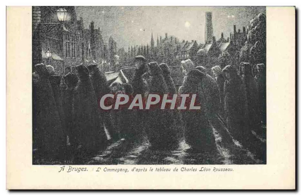 Bruges - Ansicht des Ommegangs, nach dem Gemälde von Charles Léon Rousseau — Verlag: Max Jacops, Bruges - Vorderseite