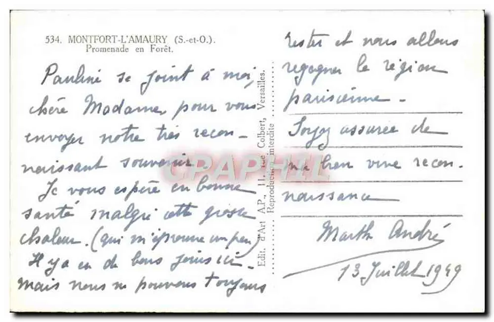 Montfort-l'Amaury — Paseo por el Bosque — Edit. d'Art A.P. n°534 - Reverso