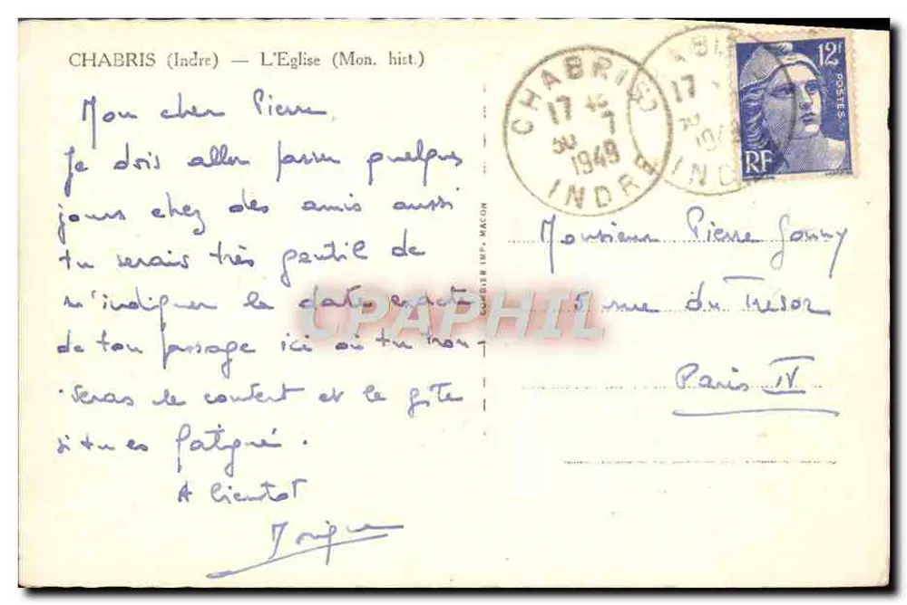 Chabris (Indre) — A Igreja (Mon. hist.) — Editor C. Gay - Verso